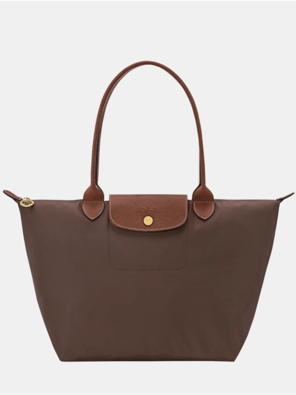 Longchamp Le Pliage Medium Tote Bag Brown Women’s Nylon Leather Shoulder